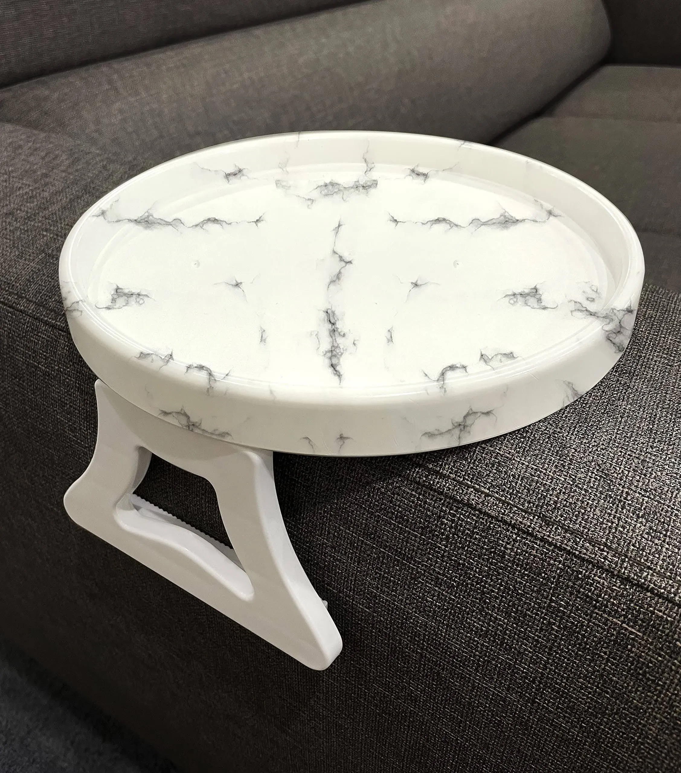 Marble Printed Sofa Arm Clip Table, Armrest Tray Table, Marble Round