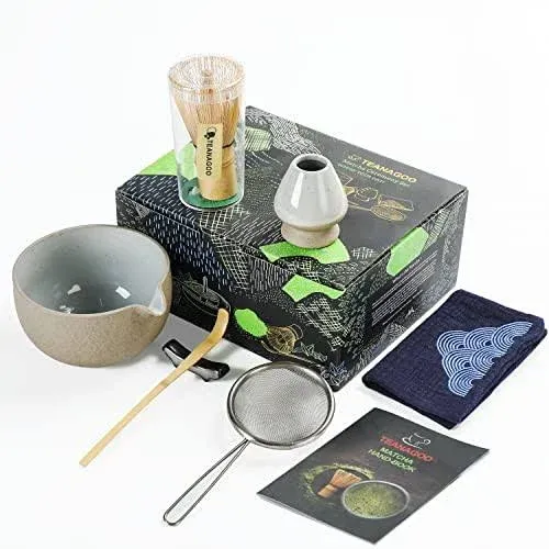 Japanese Tea Set (7pcs) Matcha Whisk Set Matcha Bowl with Pouring Spout Bamboo ...