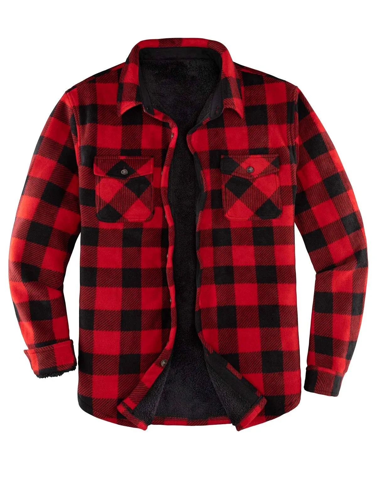 ThCreasa Mens Sherpa Fleece Lined Flannel Shirt Jacket Warm Button Down Plaid Sh