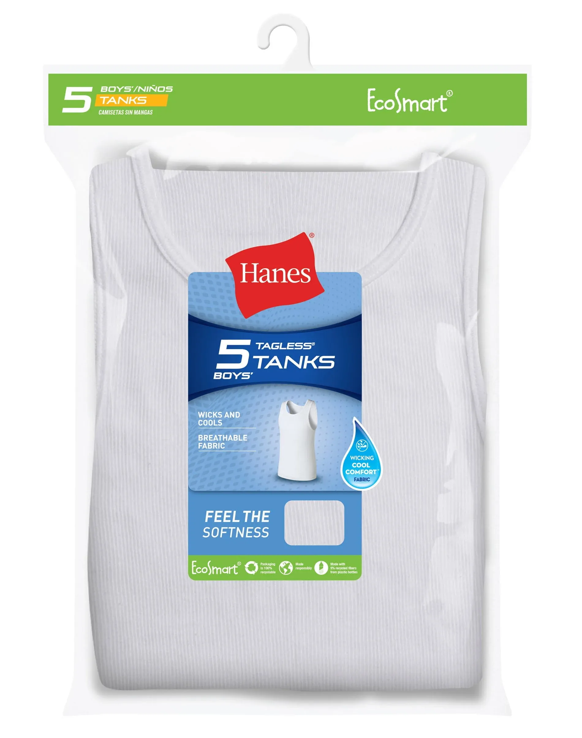 Hanes Boys' Tank Undershirt, EcoSmart Cotton Shirt, Multiple Packs Available, Assorted, MediumHanes Boys' Tank Undershirt, EcoSmart Cotton Shirt, Mult…