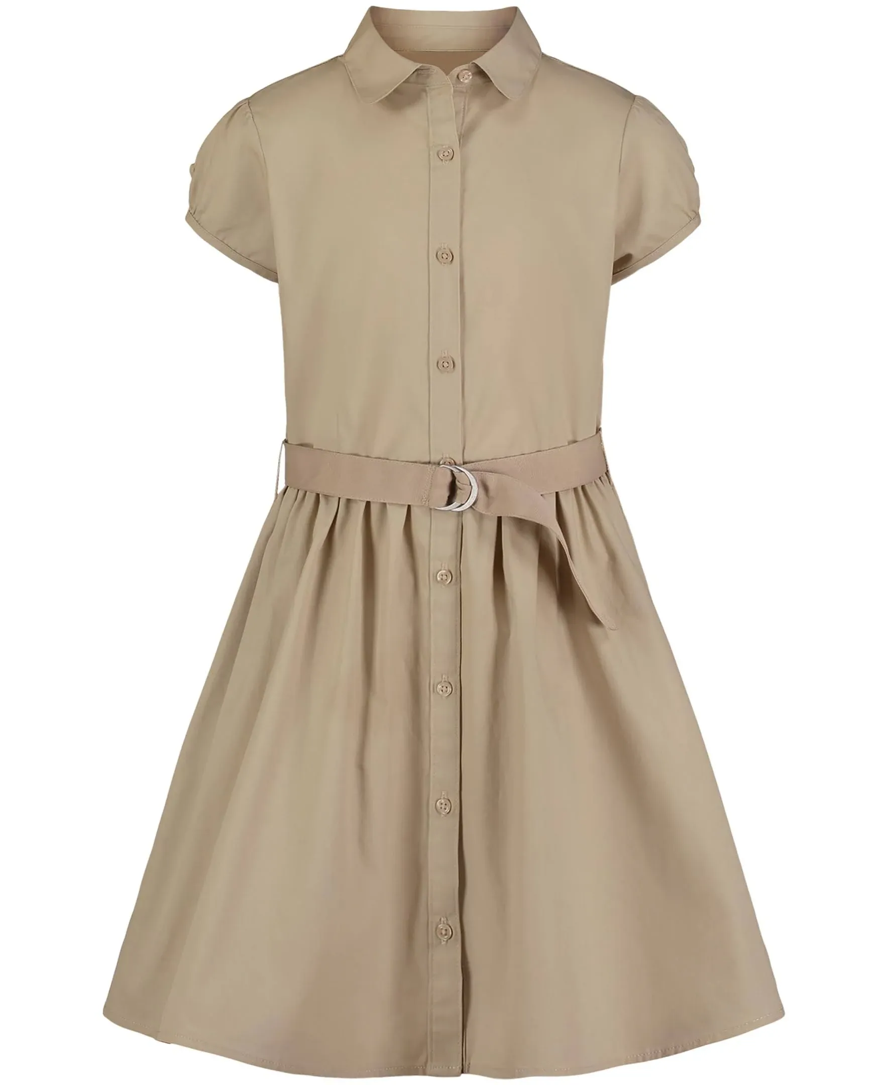 Nautica | Big Girls Uniform Belted Poplin Shirt Dress - Khaki | Realry