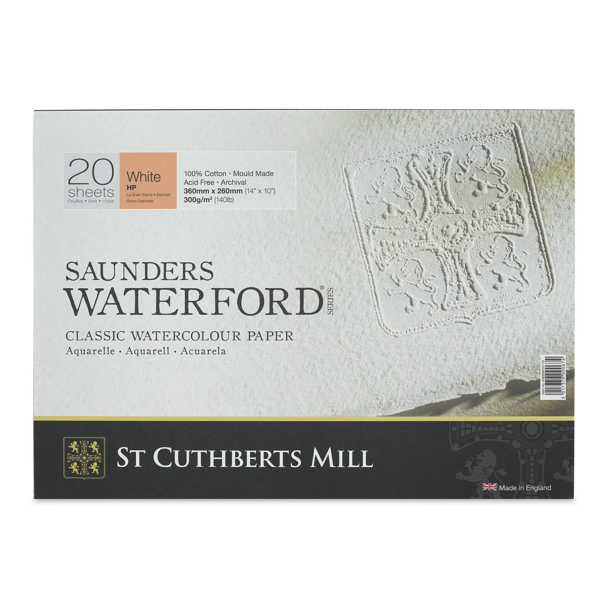 St. Cuthberts Mill Saunders Waterford Watercolor Paper Block - 14x10-inch White 100% Cotton Watercolor Paper - 20 Sheets of 140lb Hot Press Watercolor Paper for Gouache Ink Acrylic Charcoal and More