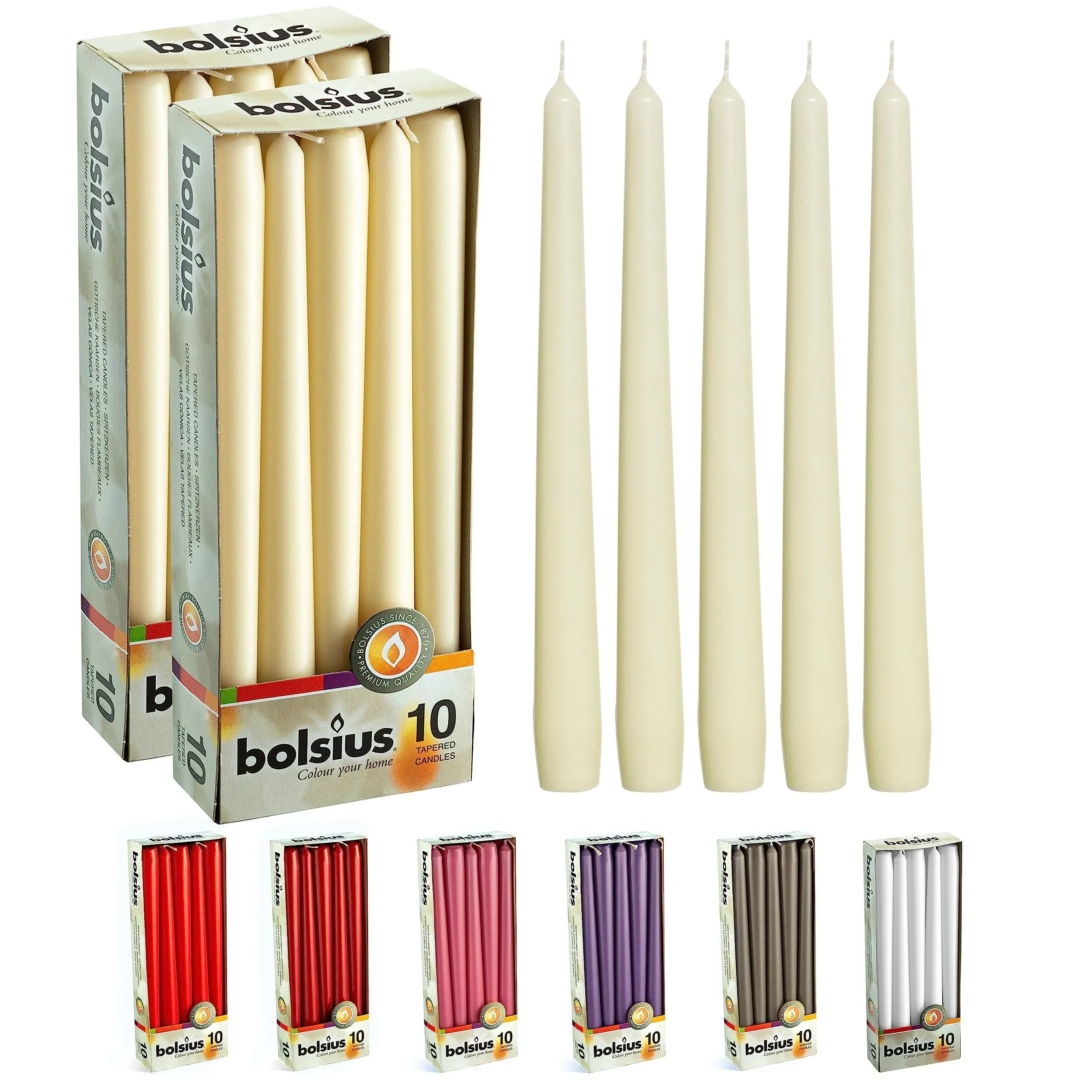 Bolsius 20 Count Unscented 10 inch Ivory Household Taper Candles - 8 Hours ...