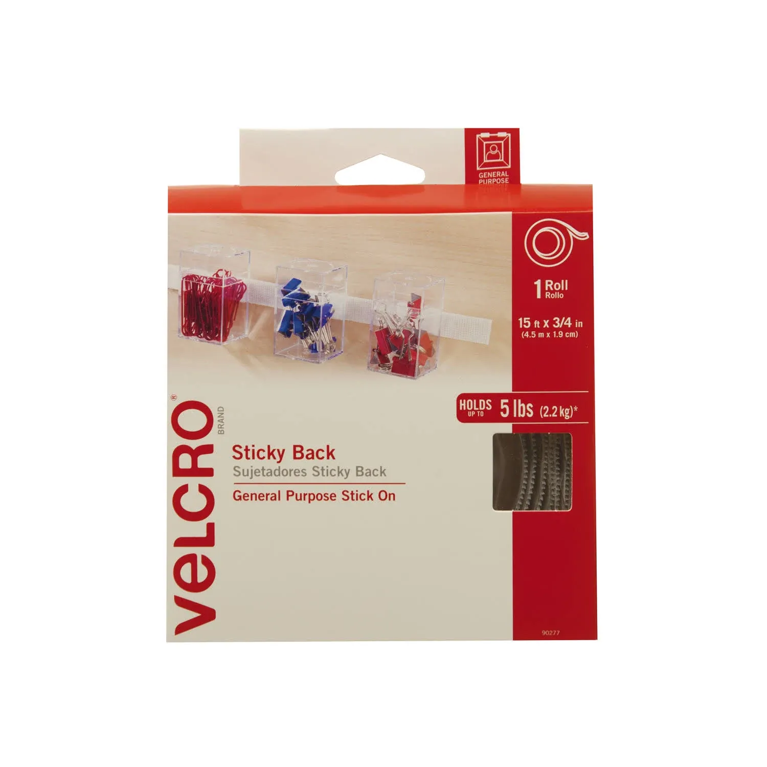 VELCRO Brand Sticky Back 15ft x 3/4in Roll, White