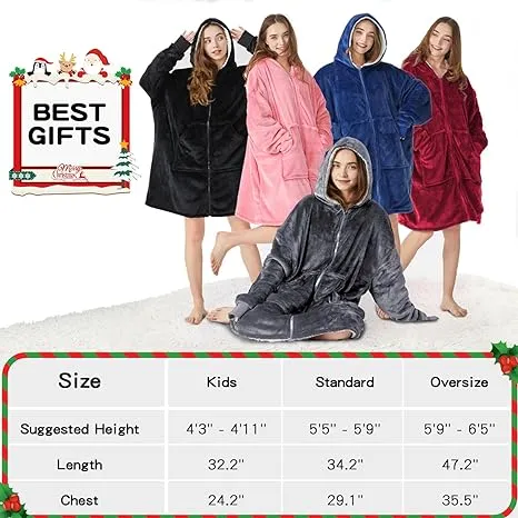 JOYWOO Oversized Wearable Blanket Hoodie, Hoodie Sweatshirt Blanket for Adults Women Men, Gift, Cozy and Fuzzy Sherpa Hoodie Blanket with Zipper and Giant Pocket