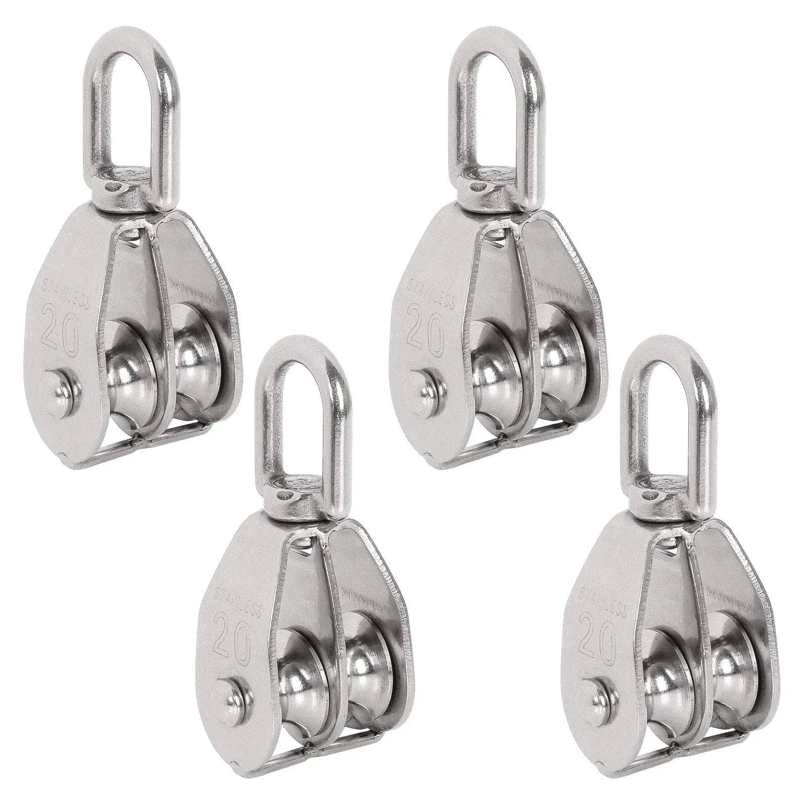 ZOEYES 4 Pack M20 Lifting Double Pulley Block Stainless Steel Heavy Duty Crane ...