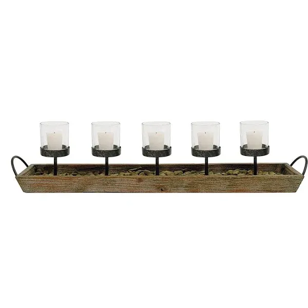 Creative Co-Op Votive Holder, Wood & Metal, 29-1/2 Inch L