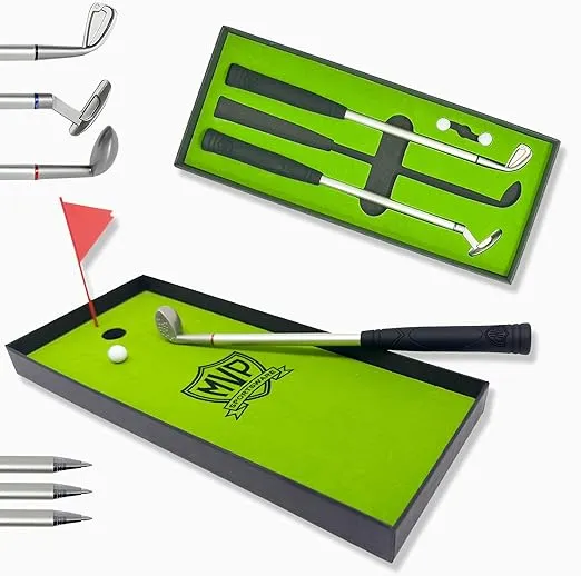 3Pc. Golf Pen Set with Desktop Practice Green