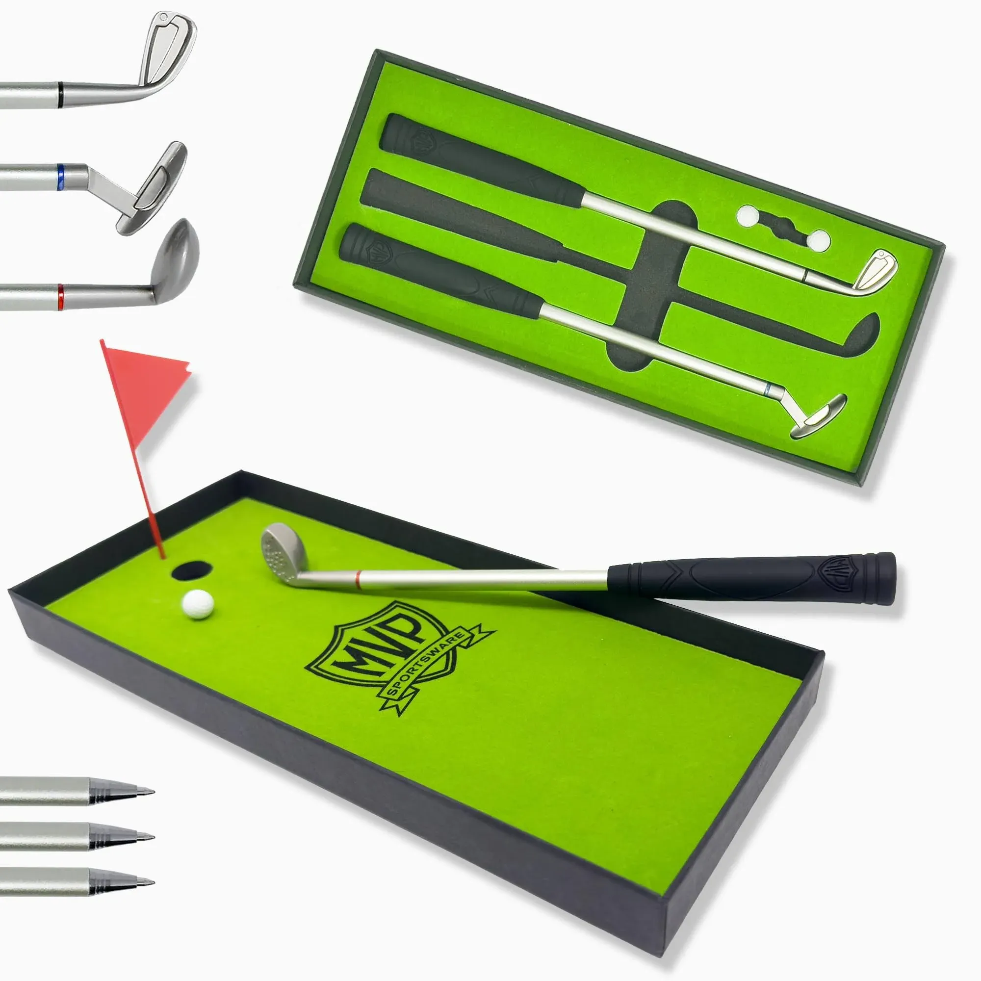 3Pc. Golf Pen Set with Desktop Practice Green