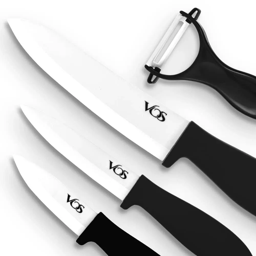 Vos Ceramic Knife Set | Ceramic Knives Set For Kitchen | Ceramic Kitchen Knives With Covers | Ceramic Paring Knife 4", 5", 6" Inch (Black)