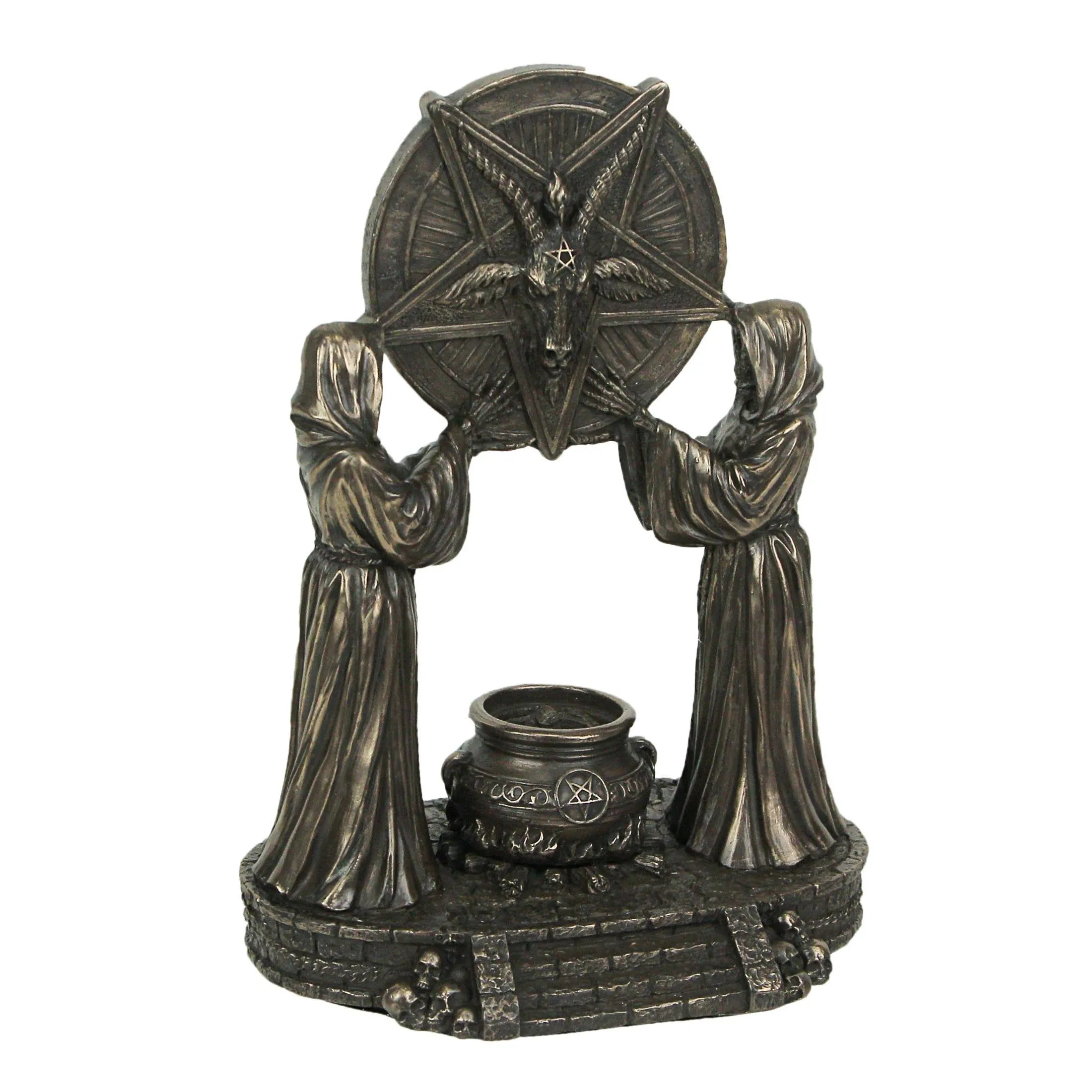 Sigil of Baphomet Ritual Altar Bronze Finish Cast Resin Backflow Incense Burner - 7 Inches High - Excellent Detailing - Hand Painted Accents - Great For Altars