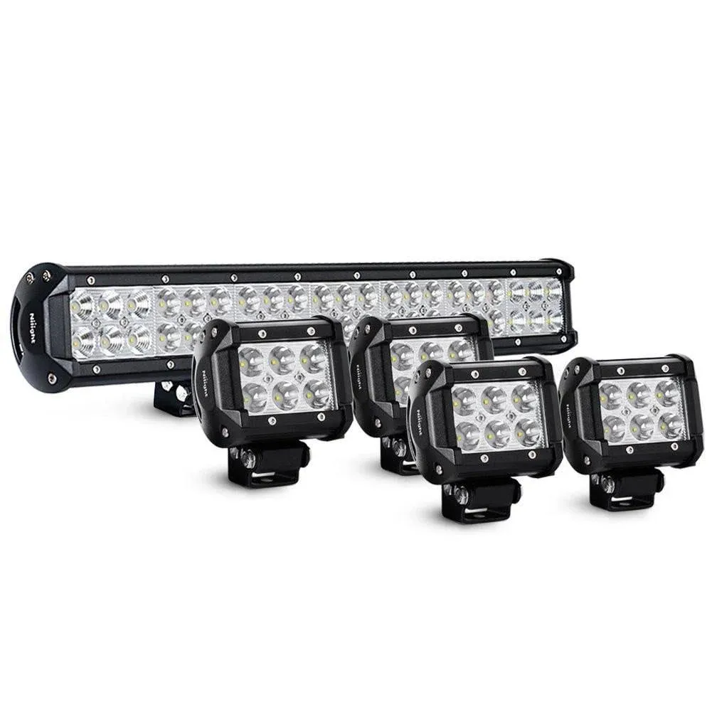 Nilight 20inch 126W Spot Flood Combo LED Light Bar 4pcs 4Inch 18W Spot LED Pods