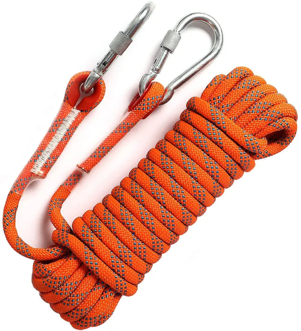 GINEE Outdoor 10mm Static Rock Climbing Rope 35ft Orange Safety Ropes Fishing Rope Arborist Tree Climbing Rescue Grappling Escape Descender Abseiling