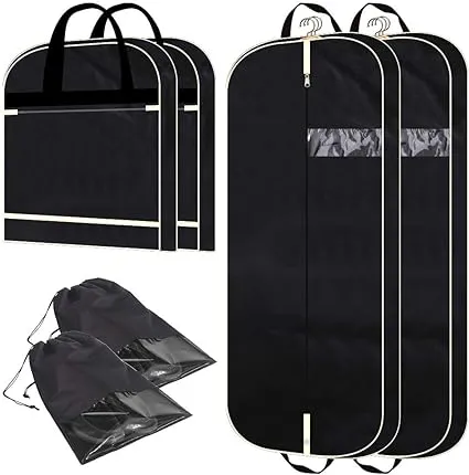 2 Pack 54&#034; Gusseted Garment Bags with Extra Large Pockets for Travel, Breathable