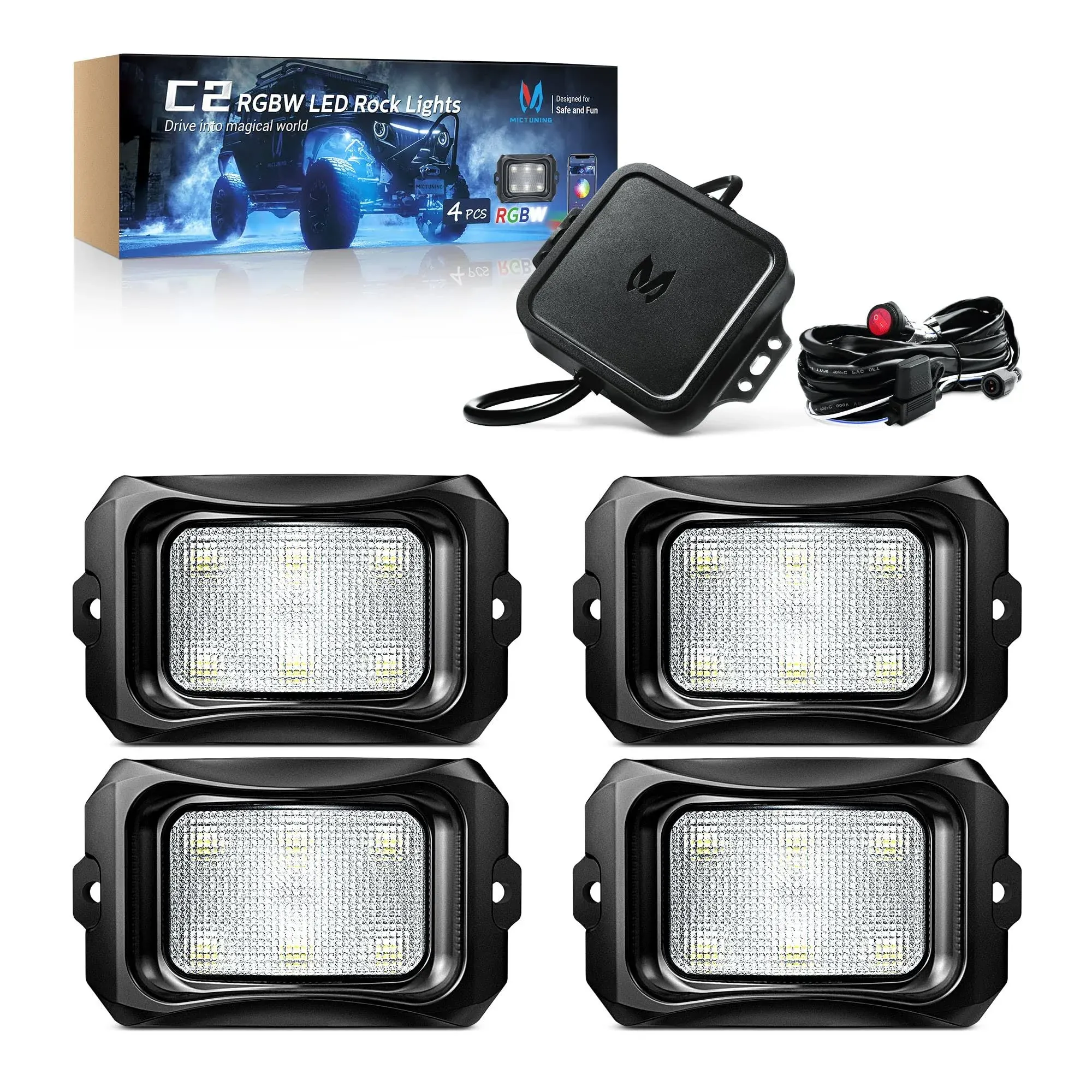 MICTUNING C2 RGBW LED Rock Lights Million Color Underglow Underbody Light, 4Pods  | eBay