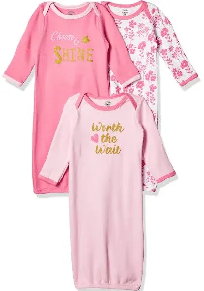 Luvable Friends Baby Girl Gowns, 3-Pack, Size: 0-6 Months, Worth The Wait