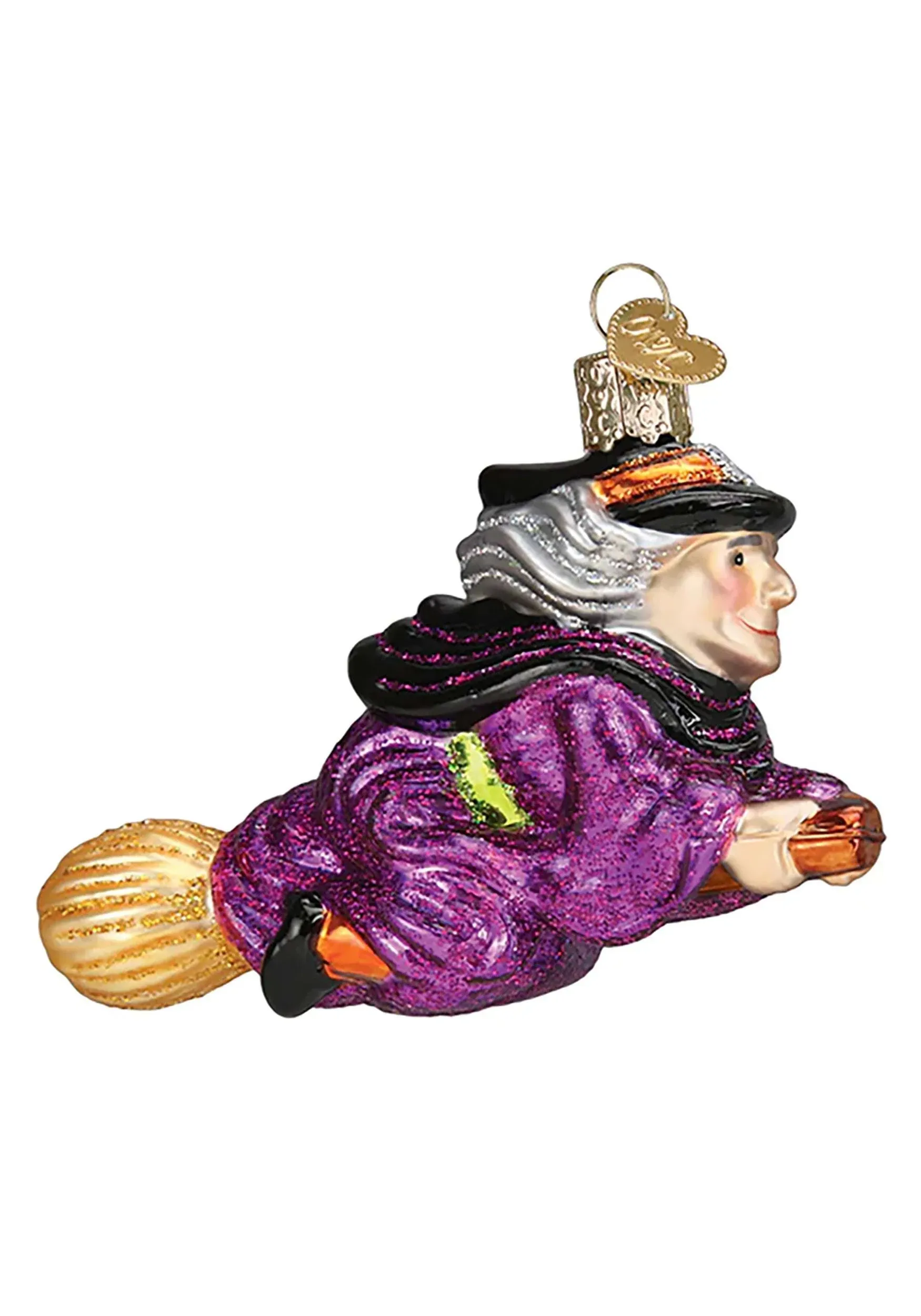 4&#034; Old World Christmas Glass Witch on Broomstick Ornament Retro Halloween Decor