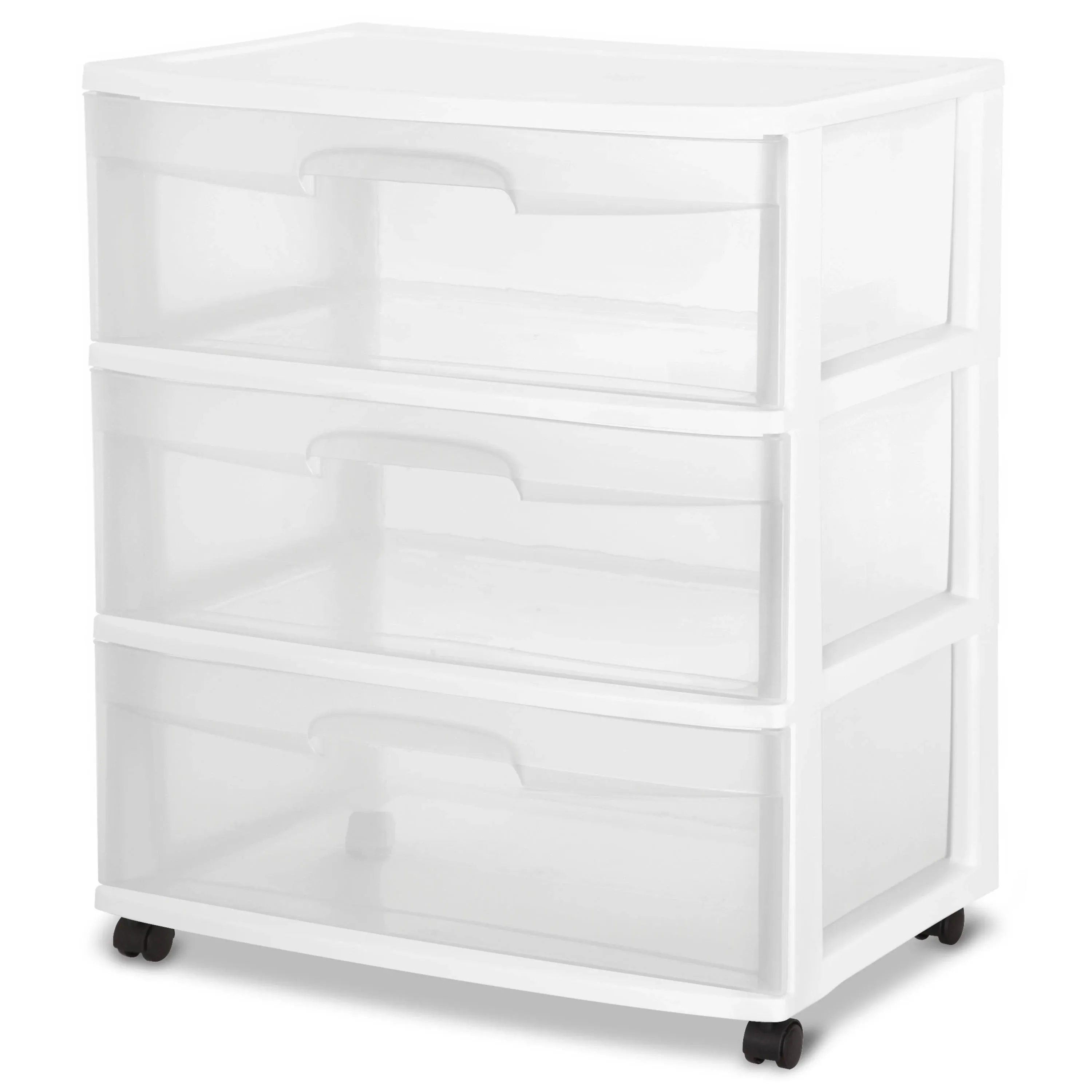 Sterilite 3 Drawer Wide Cart, White