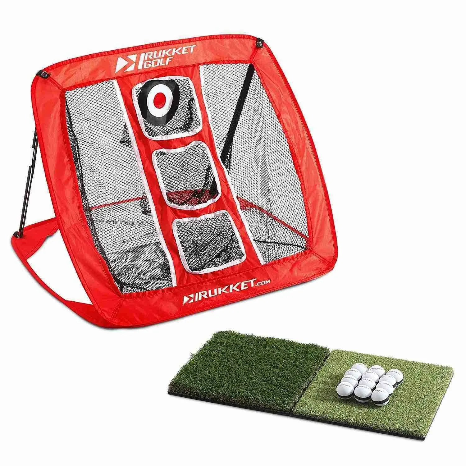 Haack Chipping Net with Turf Mat & 12 Practice Balls - Rukket Golf