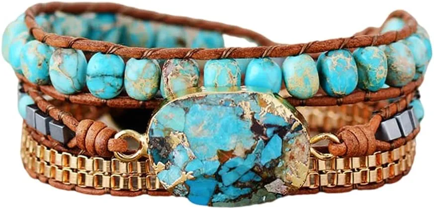 ZOSOJONA Women Wrap Bracelets Boho Natural Stone Jasper Turquoises Strand Bracelet Jewelry Collection