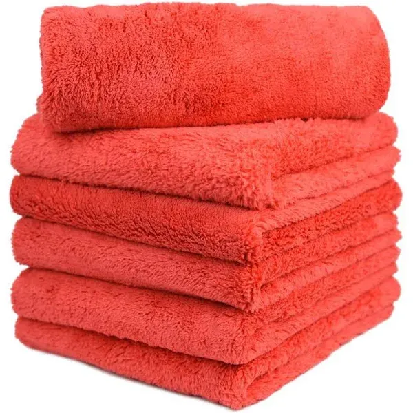 CARCAREZ Microfiber Car Wash Drying Towels Professional Grade Premium Microfiber Towels for Car Wash Drying 450GSM 16 in.x 16 in. Pack of 6 (6 Pack, Red)