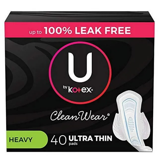 U by Kotex CleanWear Ultra Thin Feminine Pads with Wings, Regular Absorbency, 46 Count