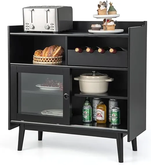 Giantex Buffet Sideboard, Modern Coffee Bar Storage Cabinet, Modern-Sliding Door & Wine Rack