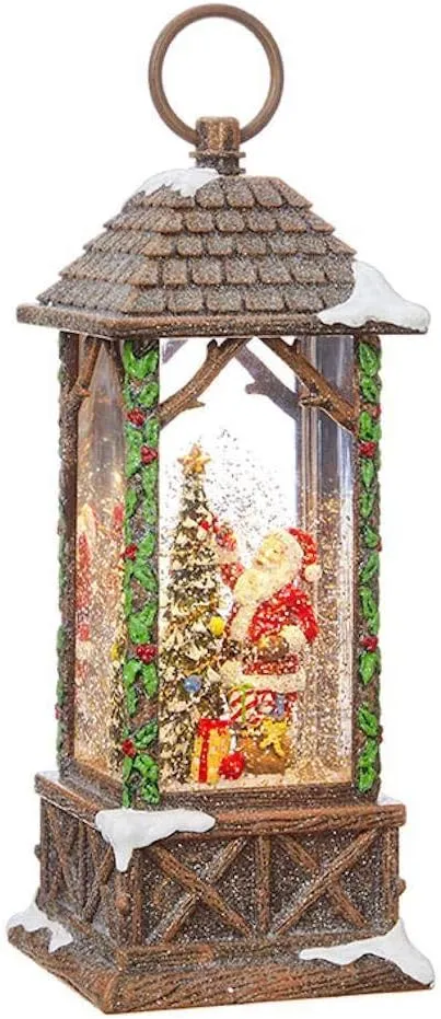 RAZ Imports Santa Decorating Tree Lighted Water Lantern Lighted Christmas Snow