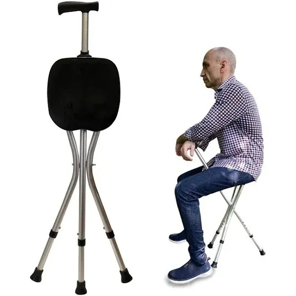 Honmido Portable Adjustable Folding Walking Cane with Seat