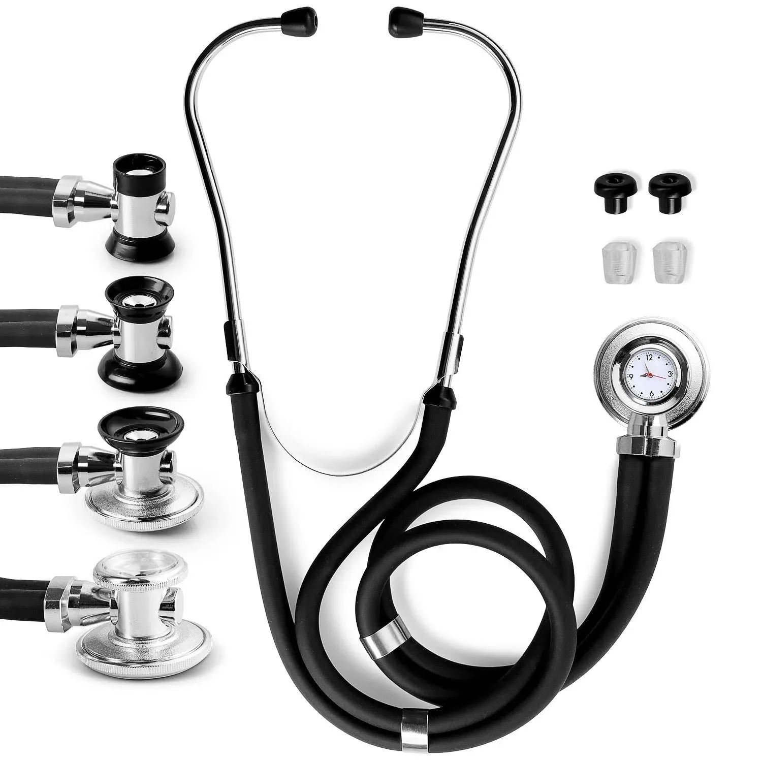 Primacare DS-9298 Black Medical Clock Stethoscope with Analog Watch