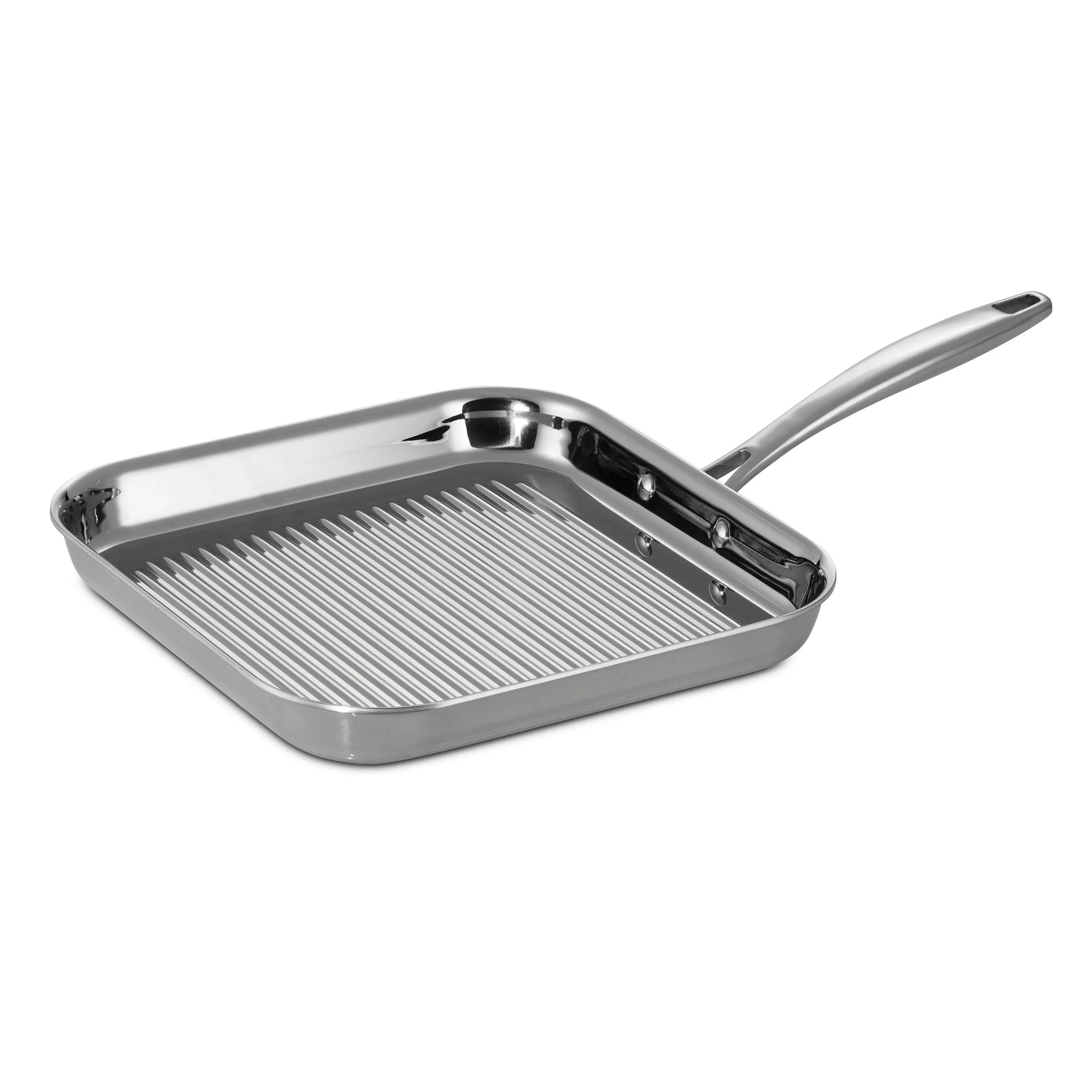 Tramontina Tri-Ply Clad Stainless Steel 11-Inch Square Grill Pan, Induction-Ready, Dishwasher-Safe, NSF-Certified, Made in Brazil