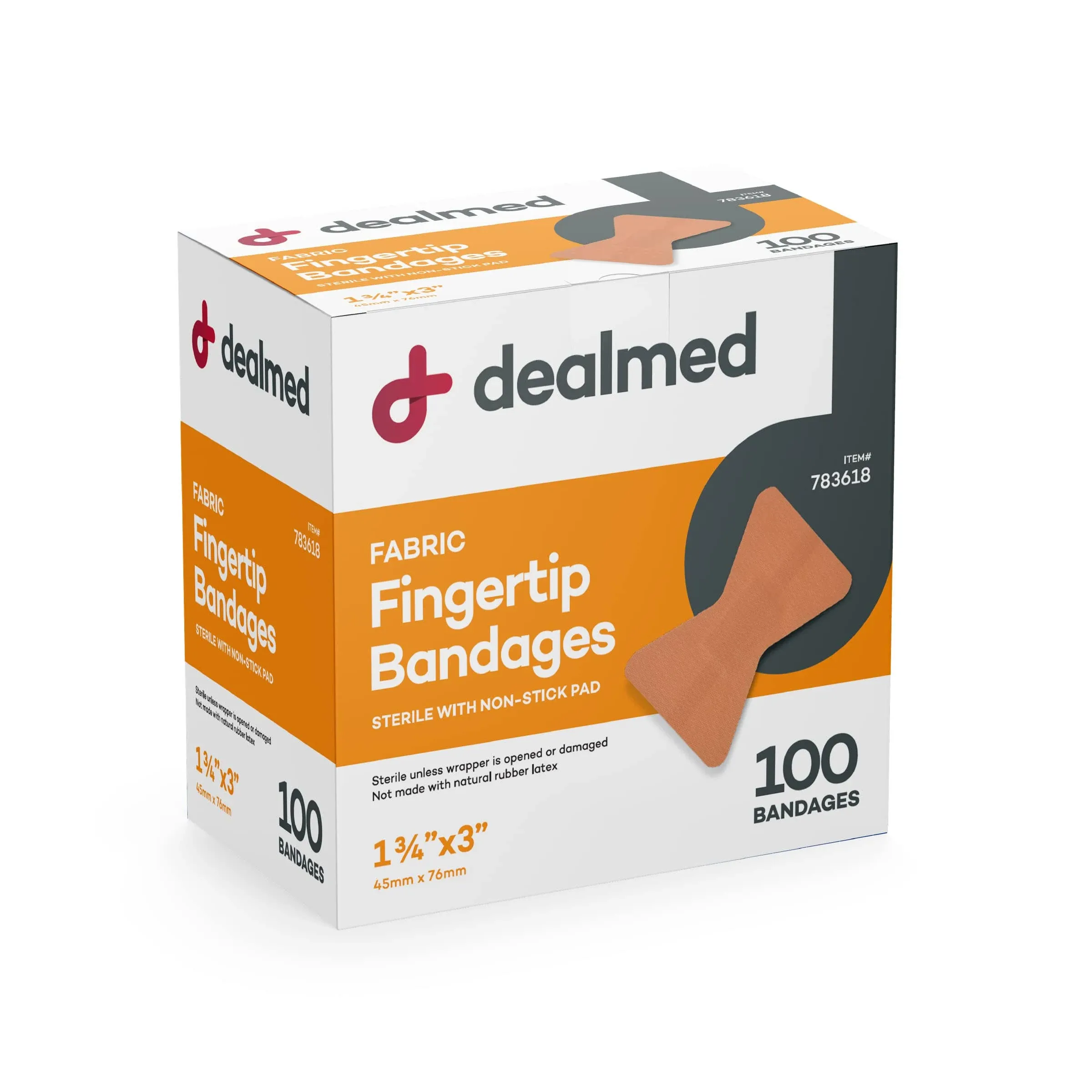Dealmed Fabric Fingertip Flexible Adhesive Bandages – 100 Count (1 Pack) Bandages with Non-Stick Pad, Latex Free, Wound Care for First Aid Kit, 1 3/4" x 3"
