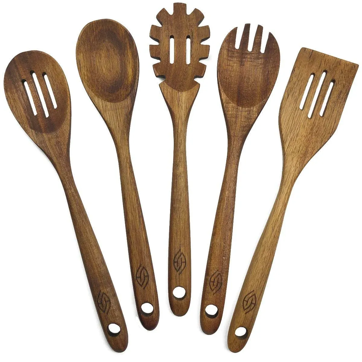 Wooden Spoons for Cooking - Kitchen Utensils Set of 5 Acacia Wood Utensil Set...