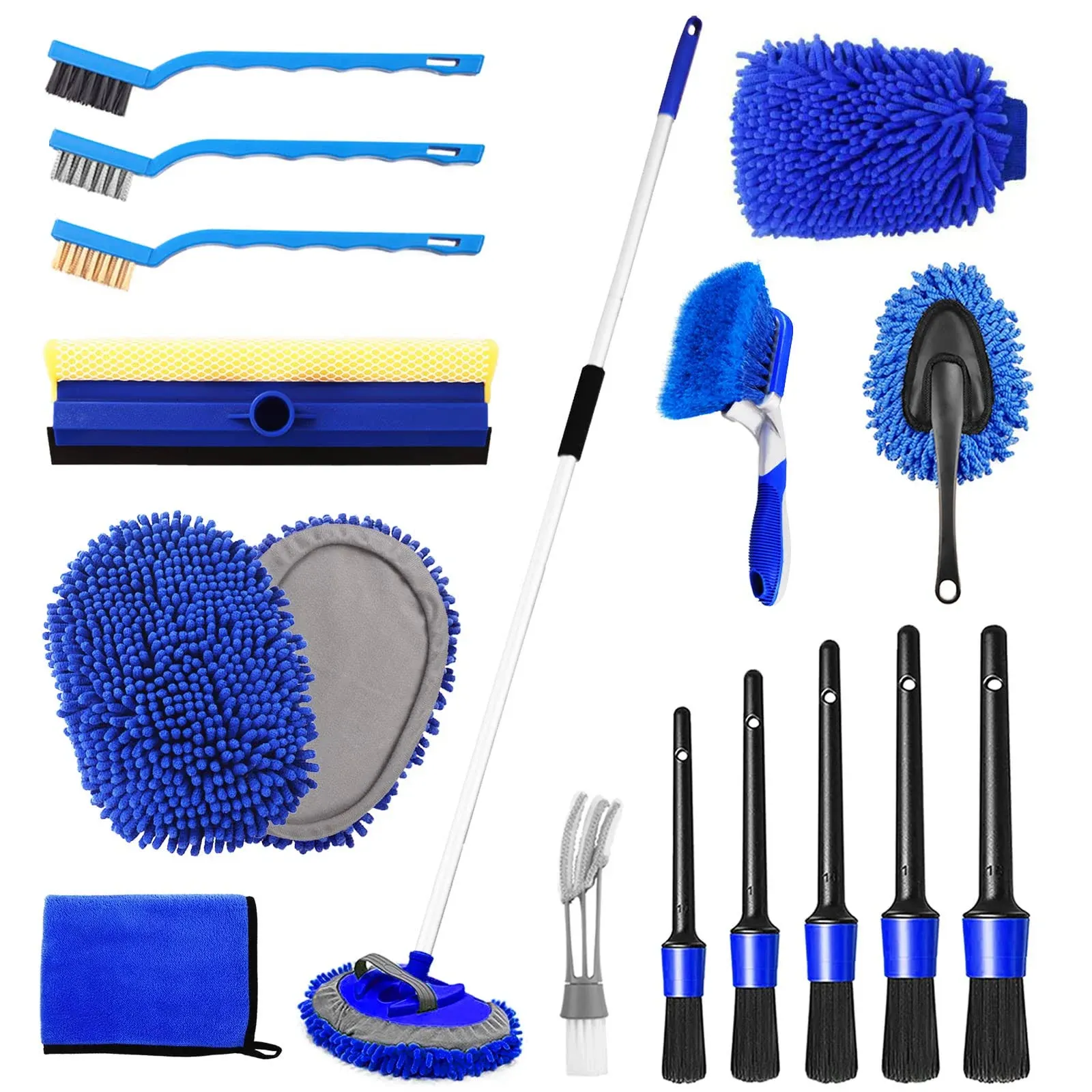 62&#039;&#039; Car Wash Brush Kit Mitt Mop Sponge with Long Handle 1 Chenille Scratch-F...