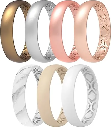 ThunderFit Women Breathable Eternity Pattern Silicone Wedding Rings Anniversary Bands 4mm Wide 1.5mm Thick - 1/2/3/4/5/6/7/8/9/10/12 Variety Multipack