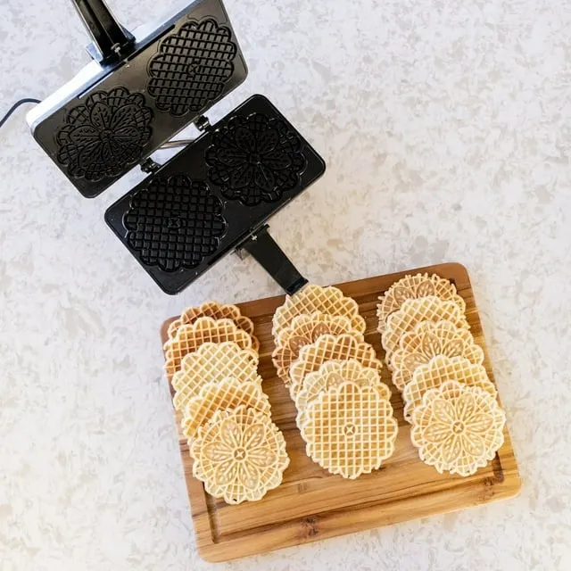 Pizzelle Maker - Non-stick Electric Pizzelle Baker Press Makes Two 5-Inch Cookies at Once- Recipe Guide Included- Holiday Party Dessert Treat Making Made Easy- Unique Birthday or Any Occasion Gift