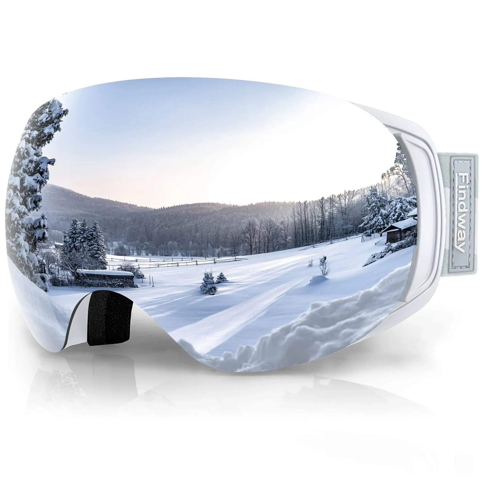 findway Ski Goggles OTG for Women Men A1-white Frame Silver Lens Vlt 12% 