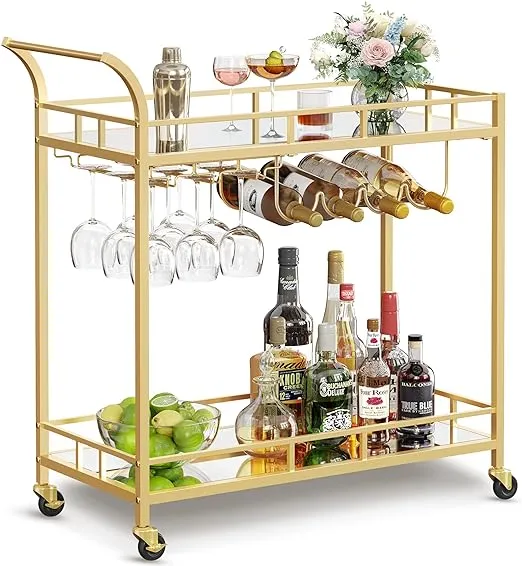 VASAGLE Bar Cart Home Bar Serving Cart Wine Cart