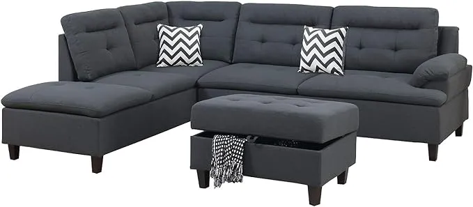 Bobkona Sectional Sofa Set Charcoal