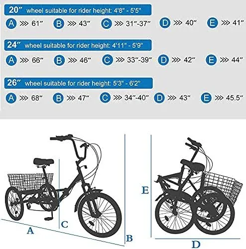 Barbella Adult Folding Tricycles Folding Bikes, 7 Speed 20/24/26 Inch 3 Wheel Adult Trikes Cruiser Bike with Large Basket, Foldable Tricycle for Adults, Women, Men, Seniors