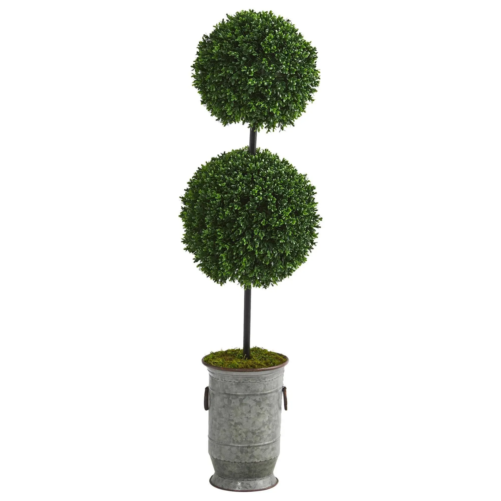 4ft. Boxwood Double Ball Topiary Tree in Vintage Metal Planter