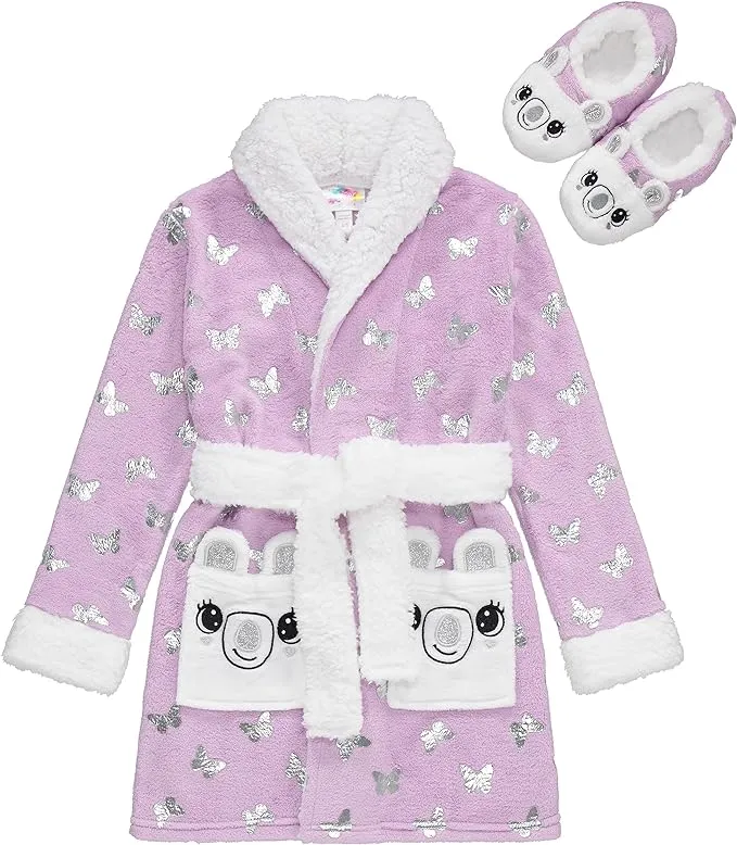 BTween Girls' Unicorn Bathrobe Set - Soft, Cozy, and Fun with Matching Slippers - Perfect for Lounging