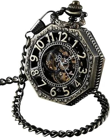 ShoppeWatch Men’s Pocket Watch with Chain | Hand Winding Vintage Pocket Watch | Classic Mechanical Movement Pocketwatch | 1920s Railroad Steampunk Costume Accessory