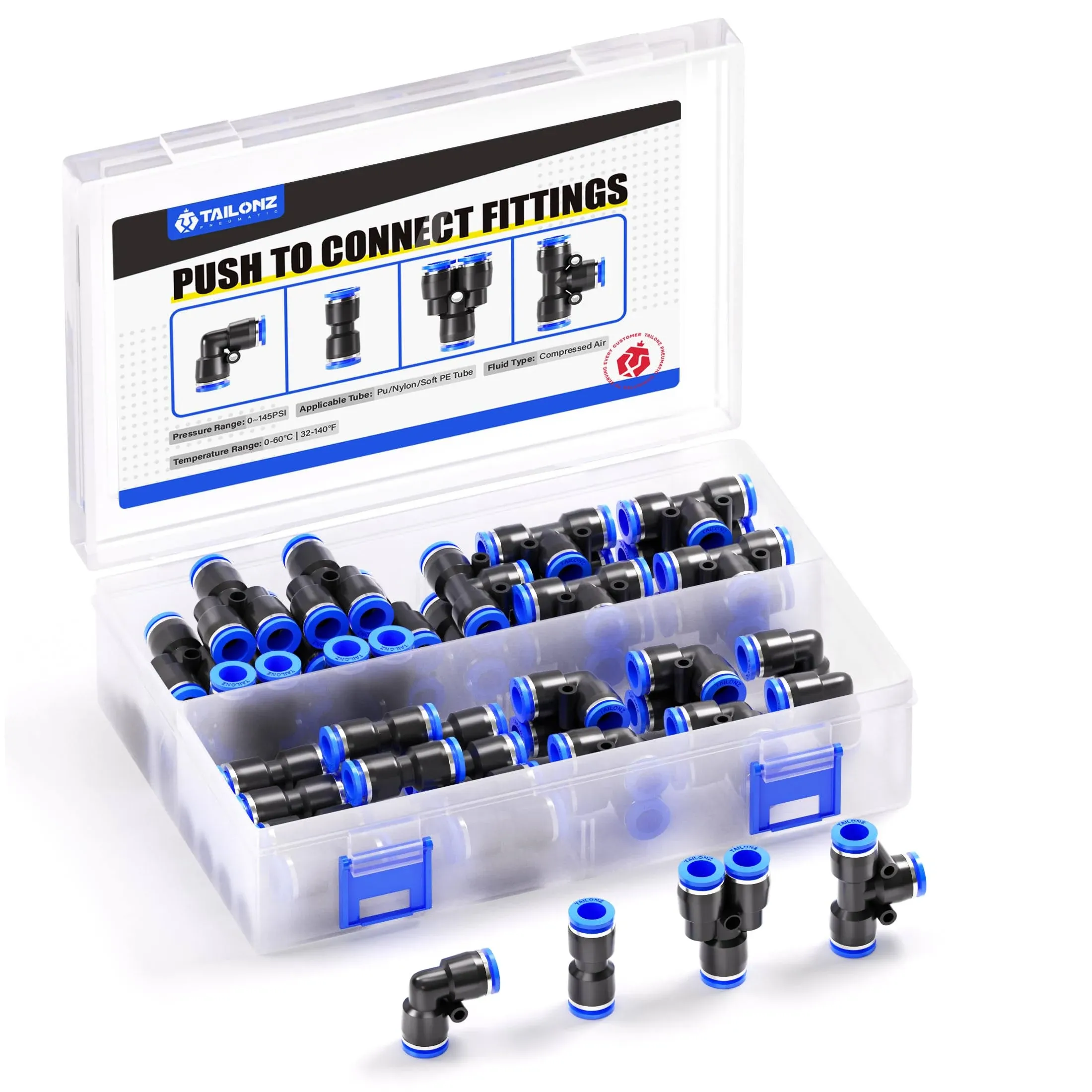 1/4 Inch Od Push to Connect Fittings Pneumatic Fittings Kit 10 Spliters+10 Elbow