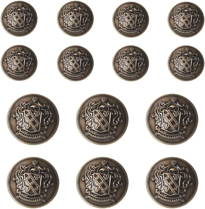 14 Pieces Antique Metal Blazer Buttons Set 20Mm 15Mm for Blazers, Suits, Sport C