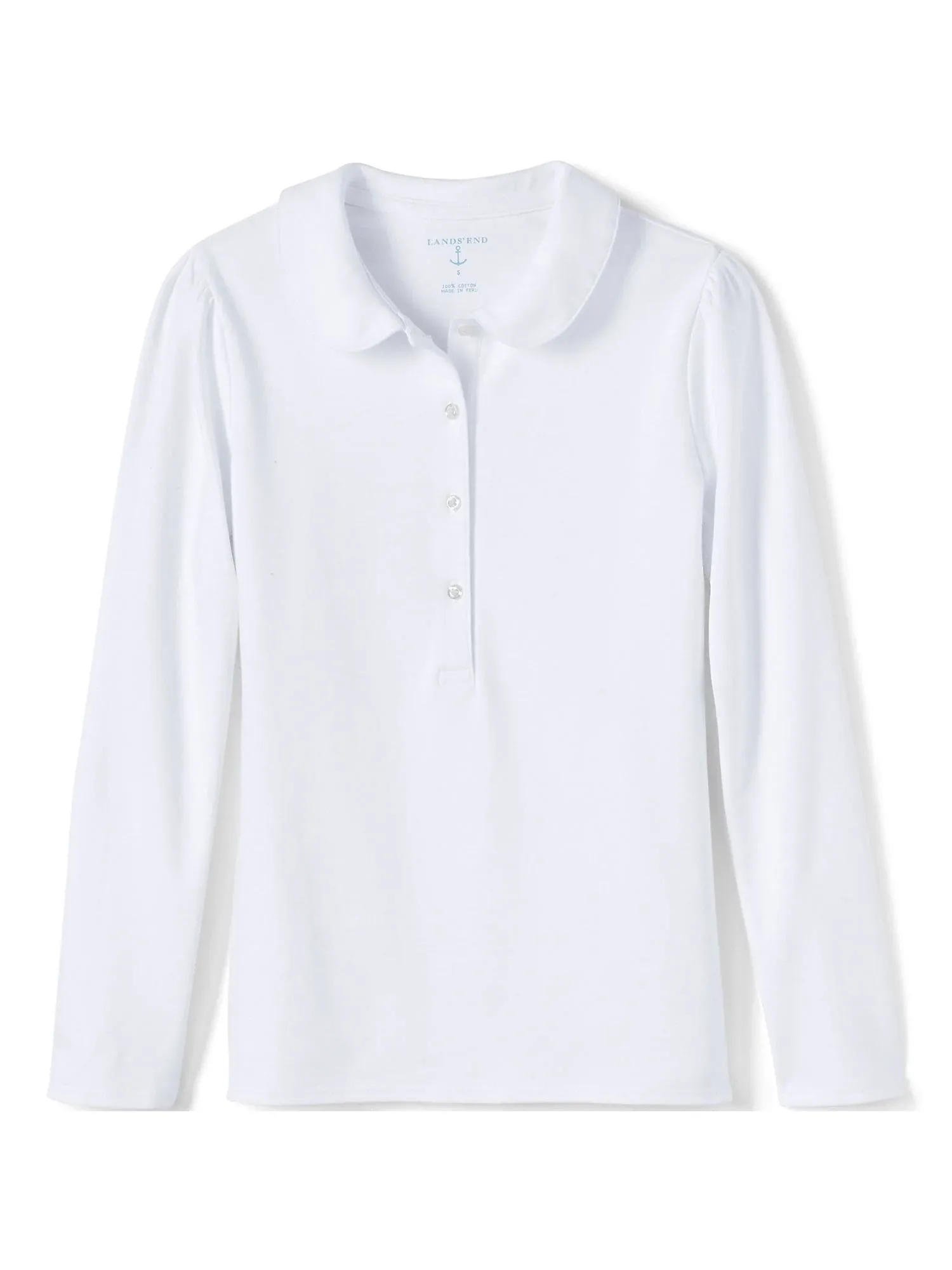 Lands' End School Uniform Girls Long Sleeve Peter Pan Collar Polo Shirt - Large - White