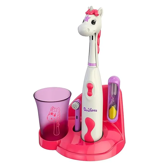 Brusheez® Kids’ Electric Toothbrush Set - Safe & Effective for Ages 3+ - Parent Tested & Approved with Gentle Bristles, 2 Brush Heads, Rinse Cup, 2-Minute Timer, & Storage Base (Shadow The Shark)