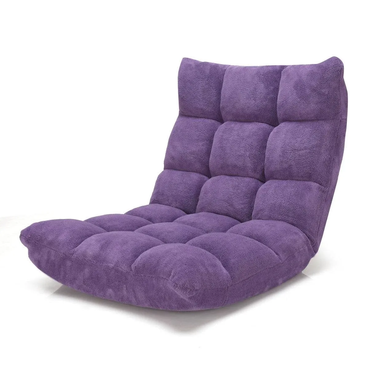 Costway Contemporary Coral Velvet Adjustable 14-Position Floor Chair in Purple