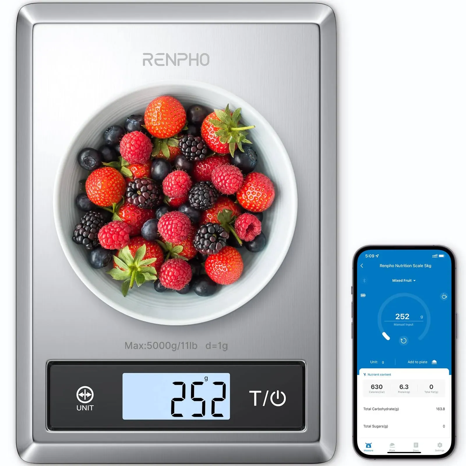 RENPHO Digital Food Scale, Kitchen Scale Weight Grams and oz, Stainless Steel