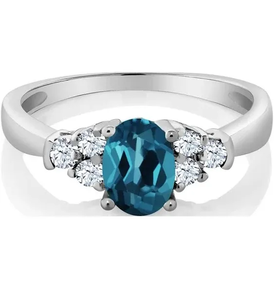 925 Sterling Silver London Blue Topaz and White Topaz Birthstone Ring